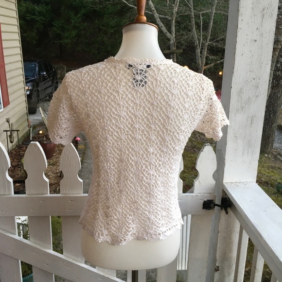 Madison Leigh Ivory Crocheted Sweater S FREE SHIP - Picture 3 of 4